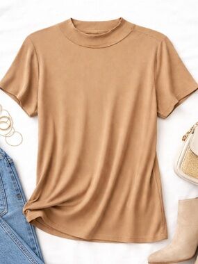 Time and Tru Ribbed Short Sleeve Tee in Camel Brown